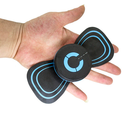 Electric stimulation massage pads with control unit and size details
