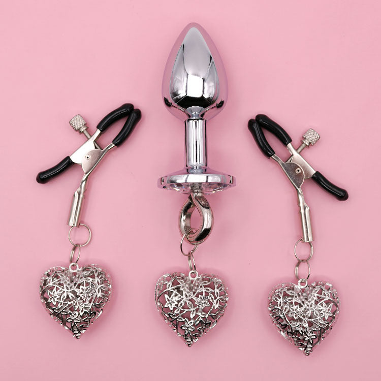 Heart Charm Anal Plug & Nipple Clamps BDSM Set for Couples