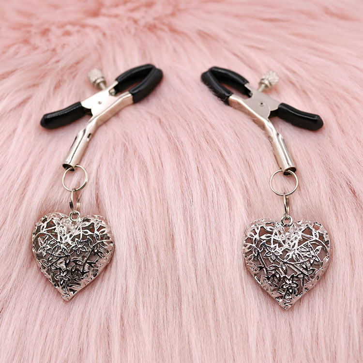 Heart Charm Anal Plug & Nipple Clamps BDSM Set for Couples